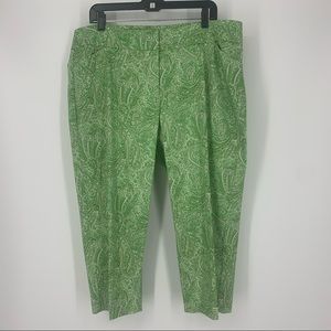 Talbots Capri Pant Green White Paisley Plus Size